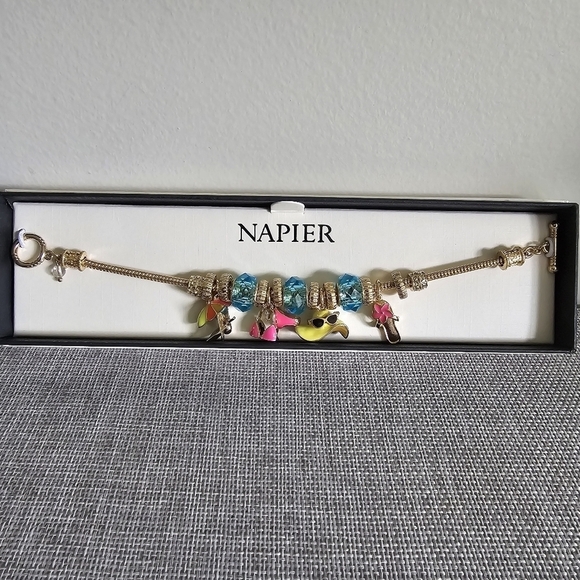 Napier Gold Pink Blue Yellow Summer Charm 7" Bracelet Jewel Flip Flop Hat Bikini - Picture 2 of 4